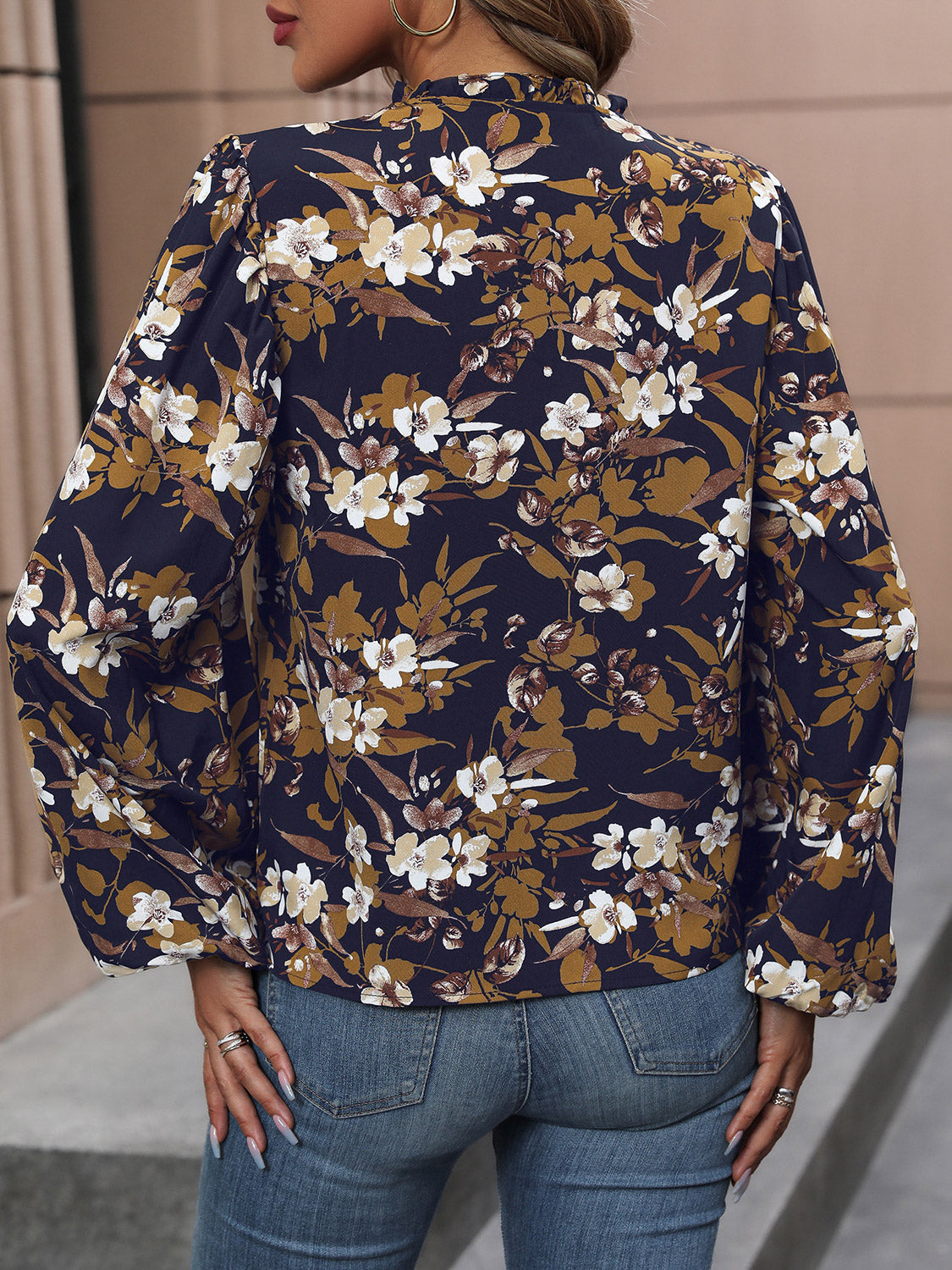 Honeybee Mumford's Floral Notched Balloon Sleeve Blouse