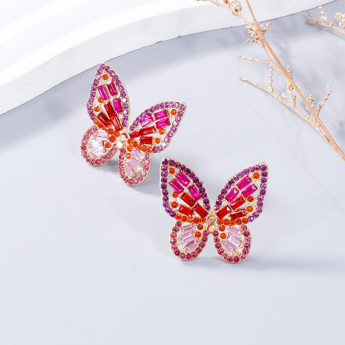 honeybee Mumford's Alloy Rhinestone Butterfly Earrings