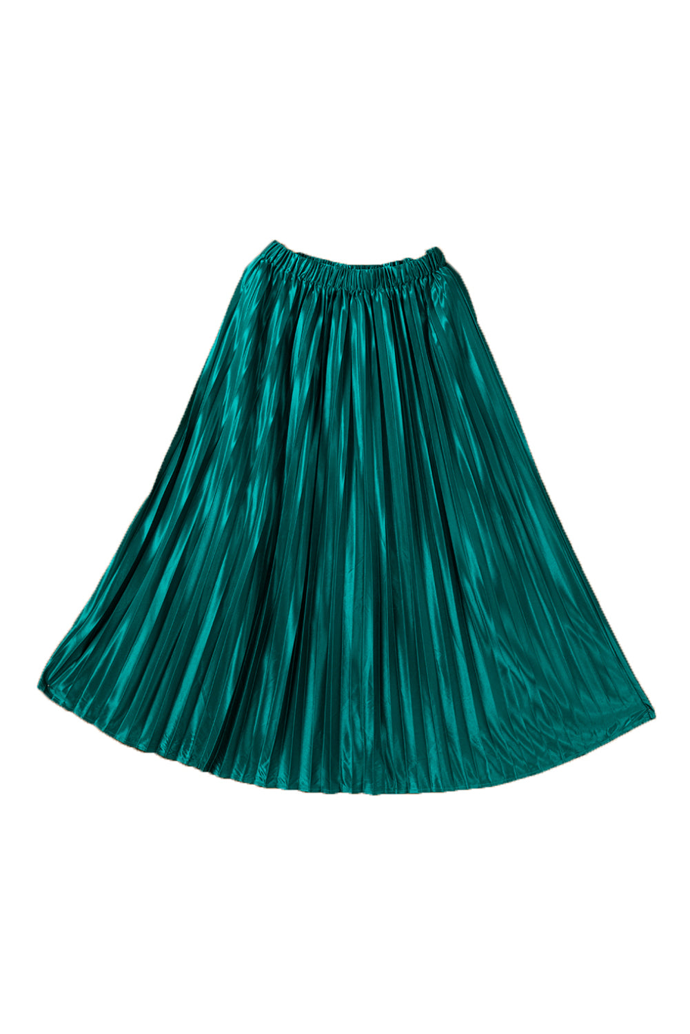 Honeybee Mumford's Blackish Green Satin Elastic Waist Pleated Maxi Skirt