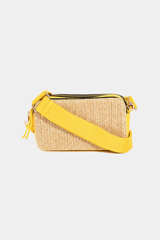 Honeybee Mumford's Straw Contrast Crossbody Bag