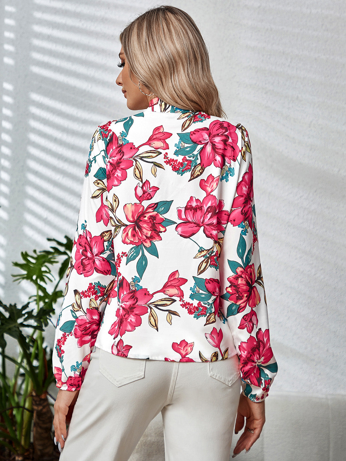 Honeybee Mumford's Printed Tie Neck Long Sleeve Blouse