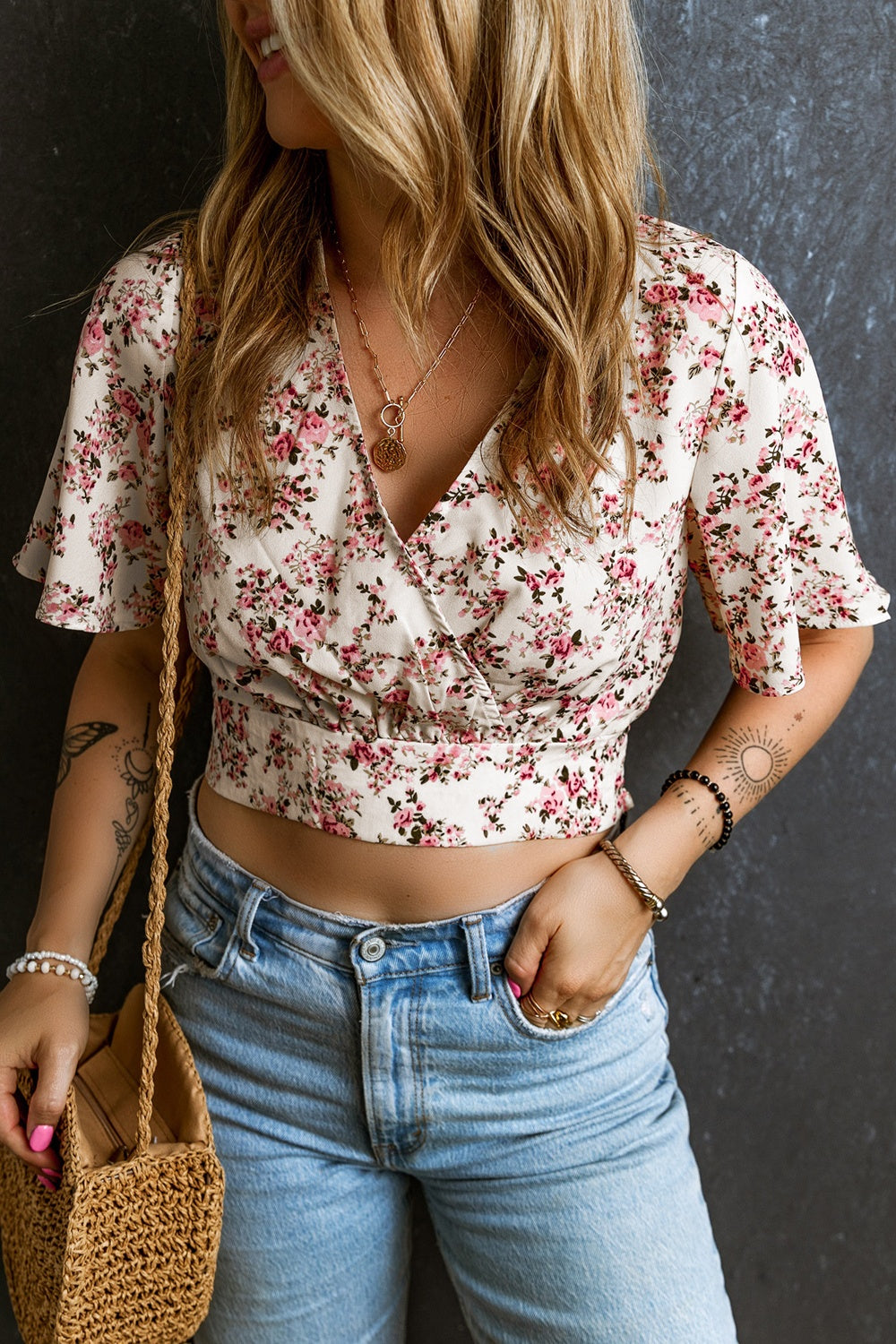 Honeybee Mumford's Printed Surplice Half Sleeve Blouse