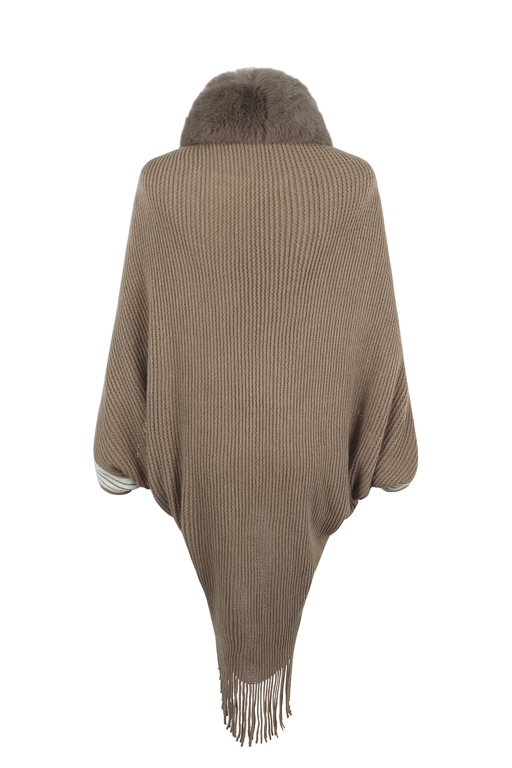 Honeybee Mumford's Striped Fringe Detail Long Sleeve Poncho