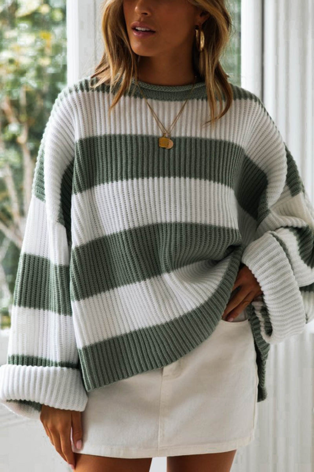 Honeybee Mumford's Striped Round Neck Long Sleeve Sweater