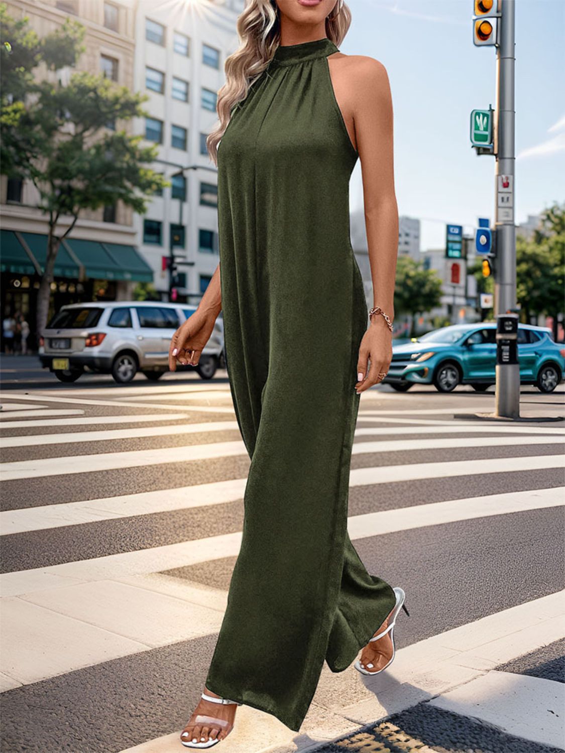 Honeybee Mumford's Tied Grecian Wide Leg Jumpsuit