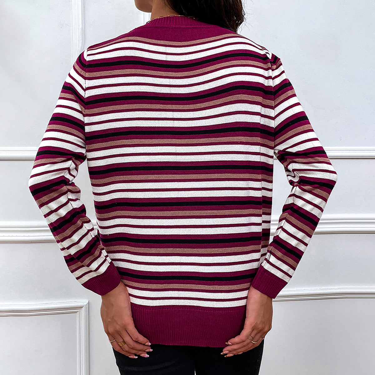 Honeybee Mumford's Striped Round Neck Long Sleeve Sweater