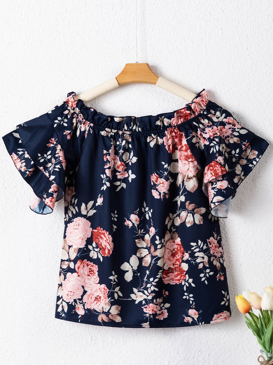 Honeybee Mumford's Printed Off-Shoulder Flounce Sleeve Blouse