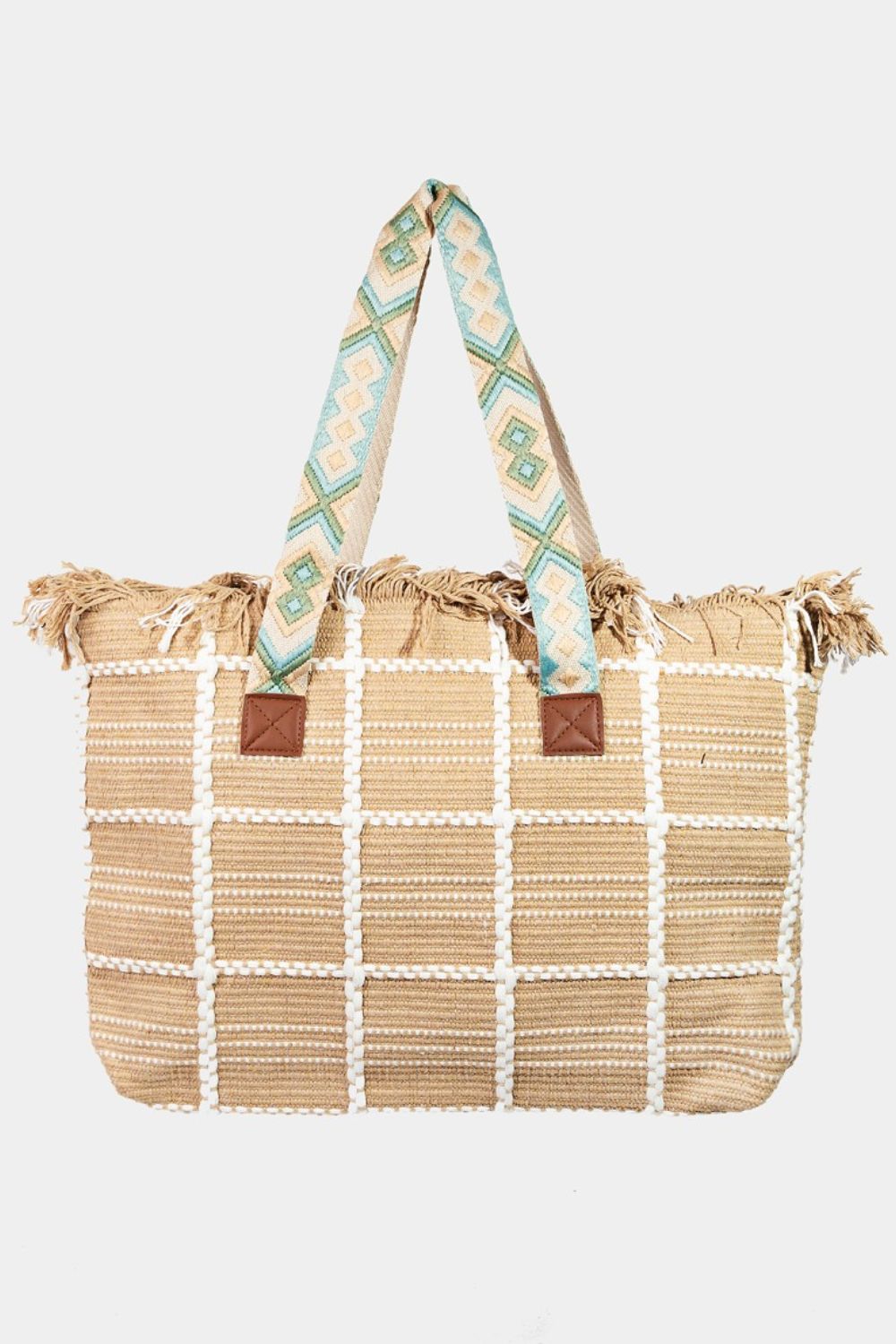 Honeybee Mumford's Fringe Detail Checkered Tote Bag