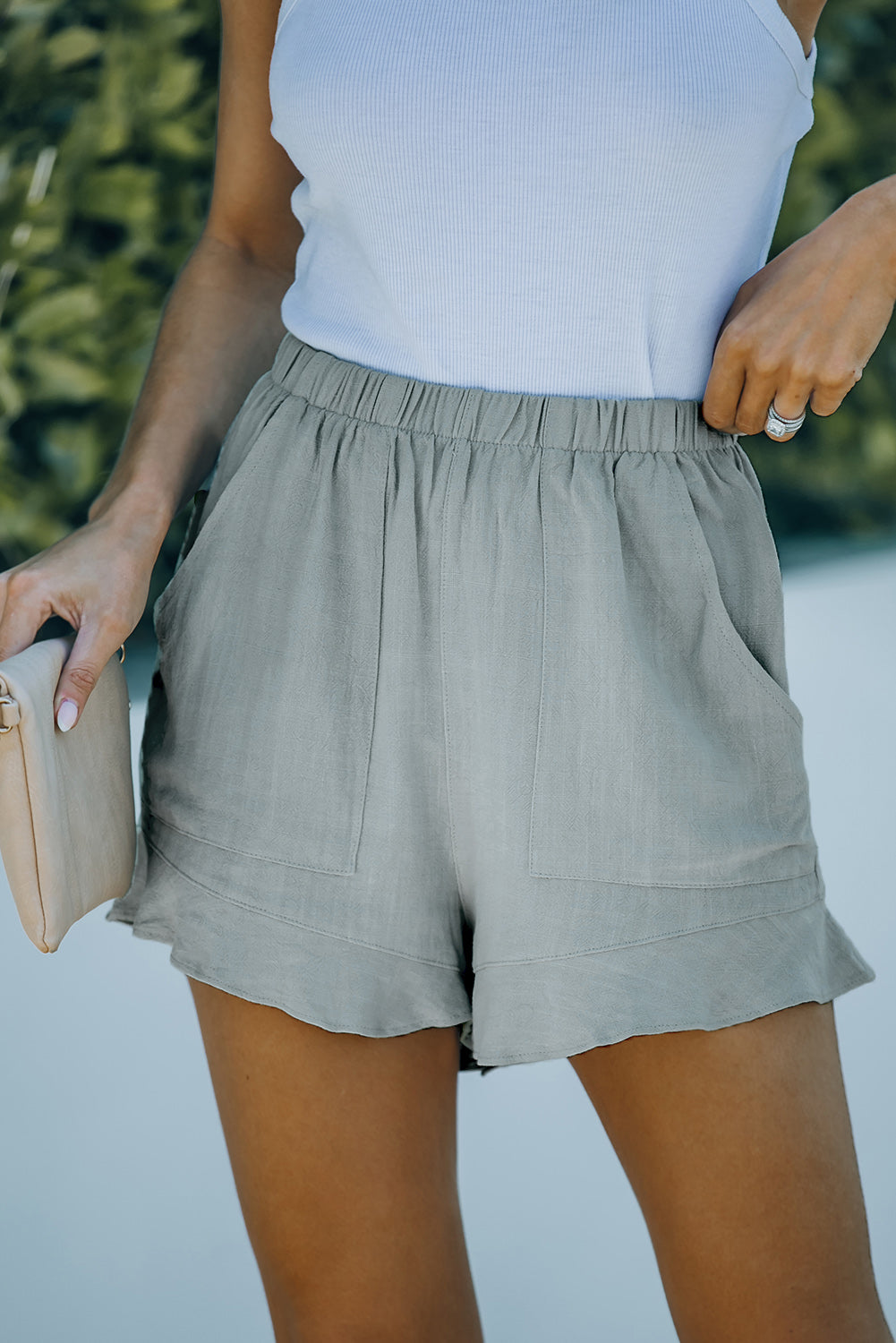 Honeybee Mumford's High Waist Pocketed Ruffle Shorts