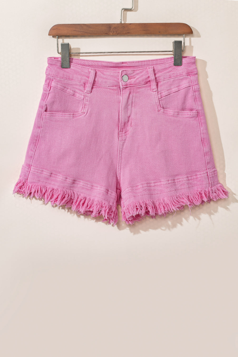 Honeybee Mumford's Pink Frayed Edge Mid Rise Denim Shorts