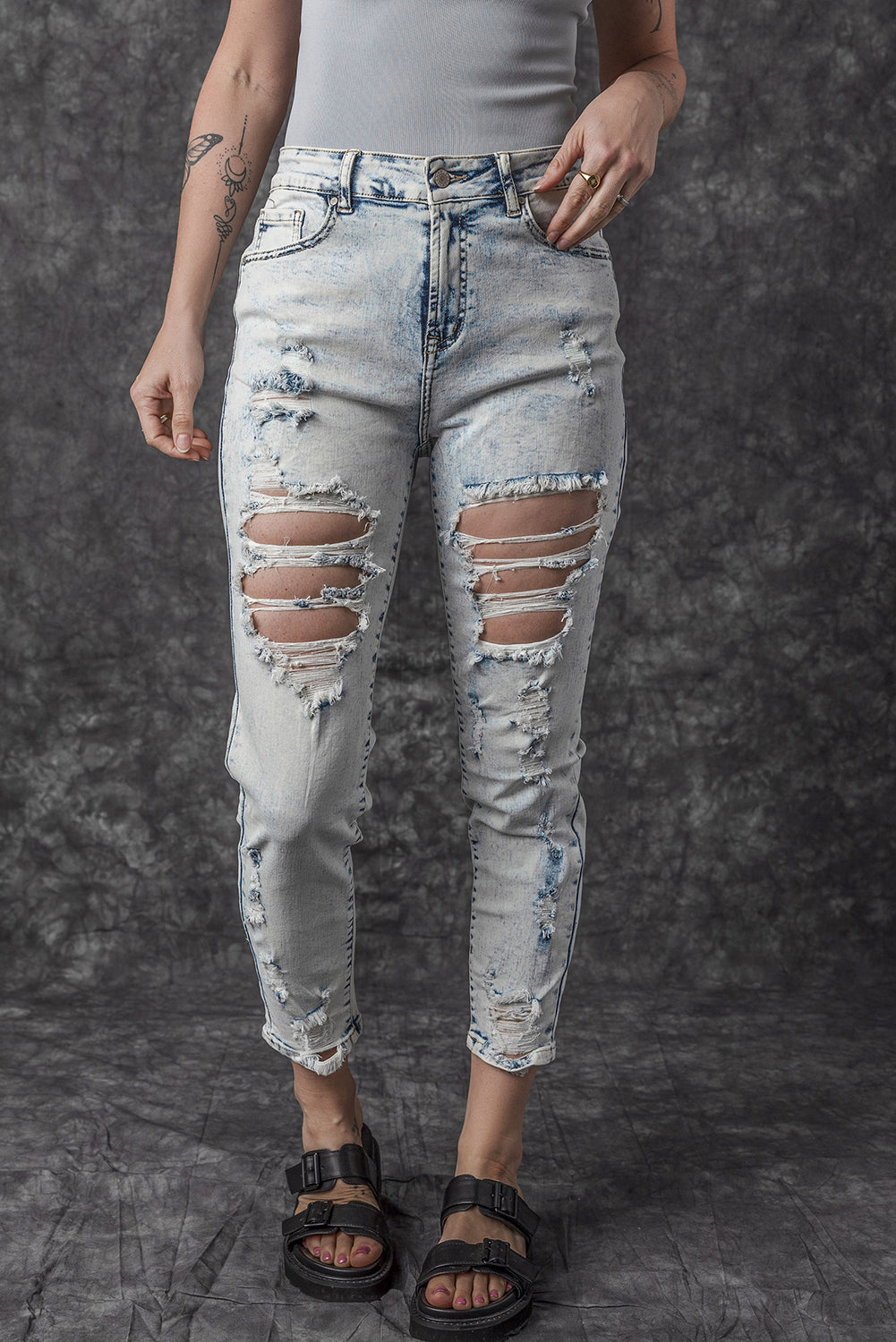 Honeybee Mumford's Sky Blue Vintage Washed Heavy Destroyed Skinny Jeans