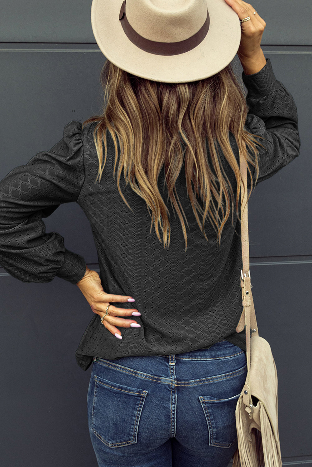 Honeybee Mumford's Eyelet V-Neck Long Sleeve Blouse