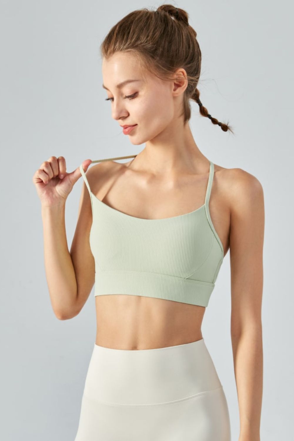 Honeybee Mumford's Ribbed Halter Neck Open Back Cropped Sports Cami