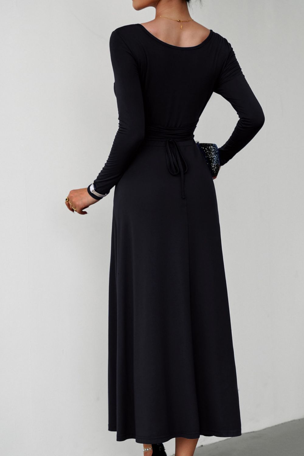 Honeybee Mumford's Scoop Neck Long Sleeve Lace-Up Maxi Dress