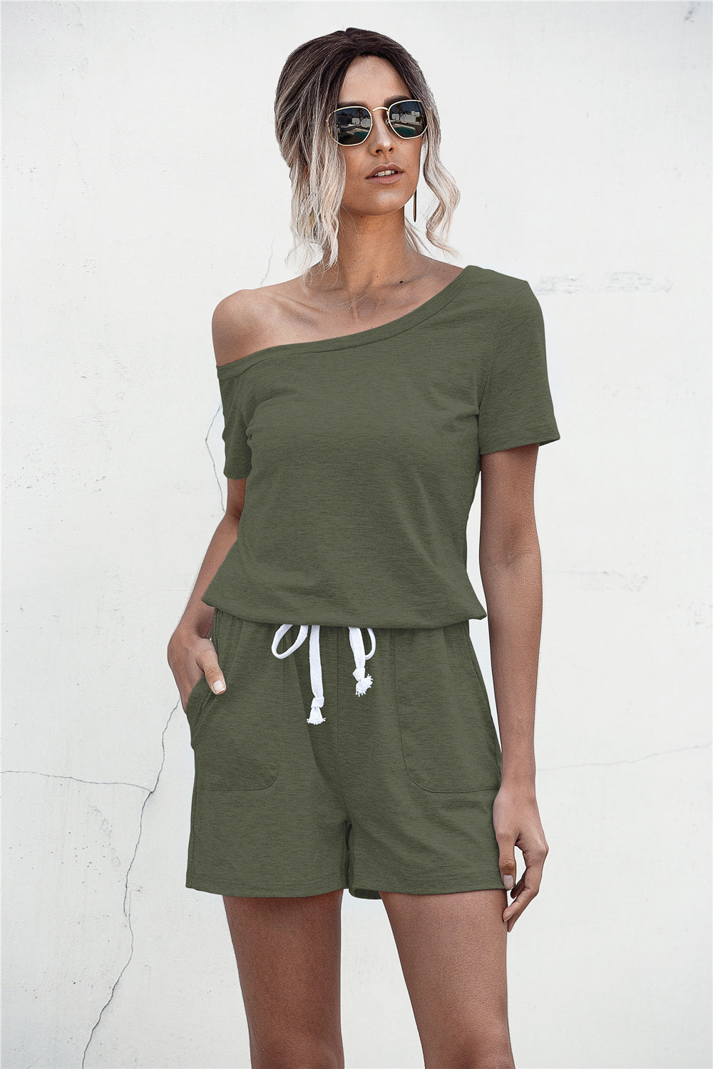 Honeybee Mumford's One Shoulder Tie Waist Romper