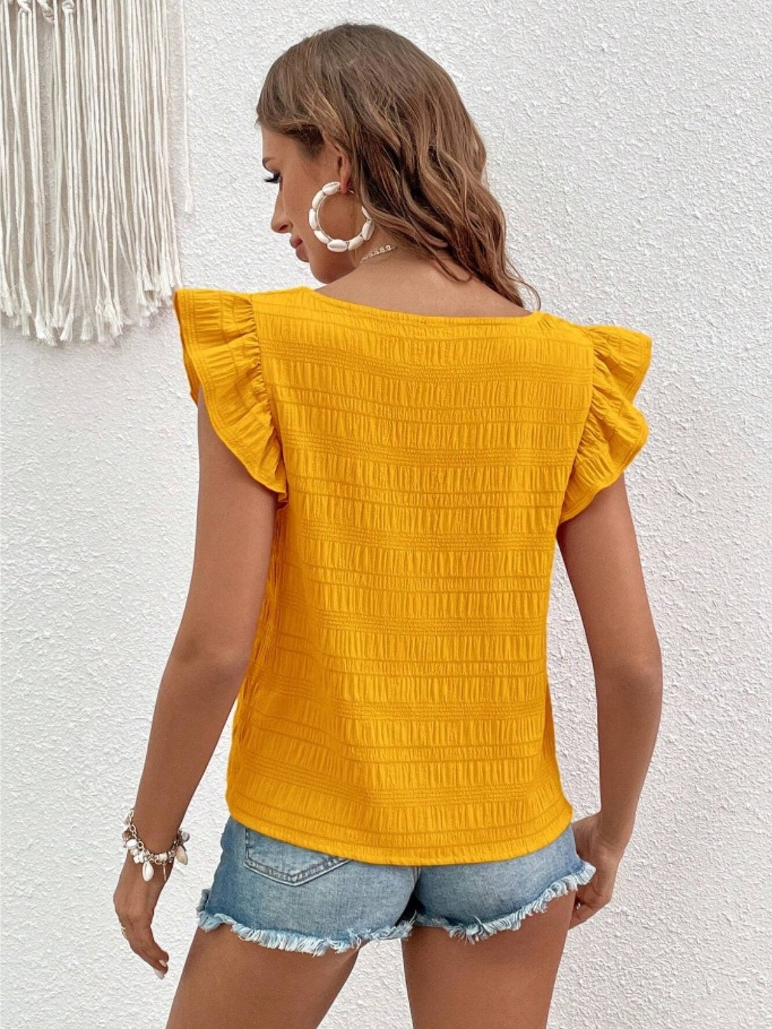 Honeybee Mumford's Ruffled Square Neck Cap Sleeve Blouse