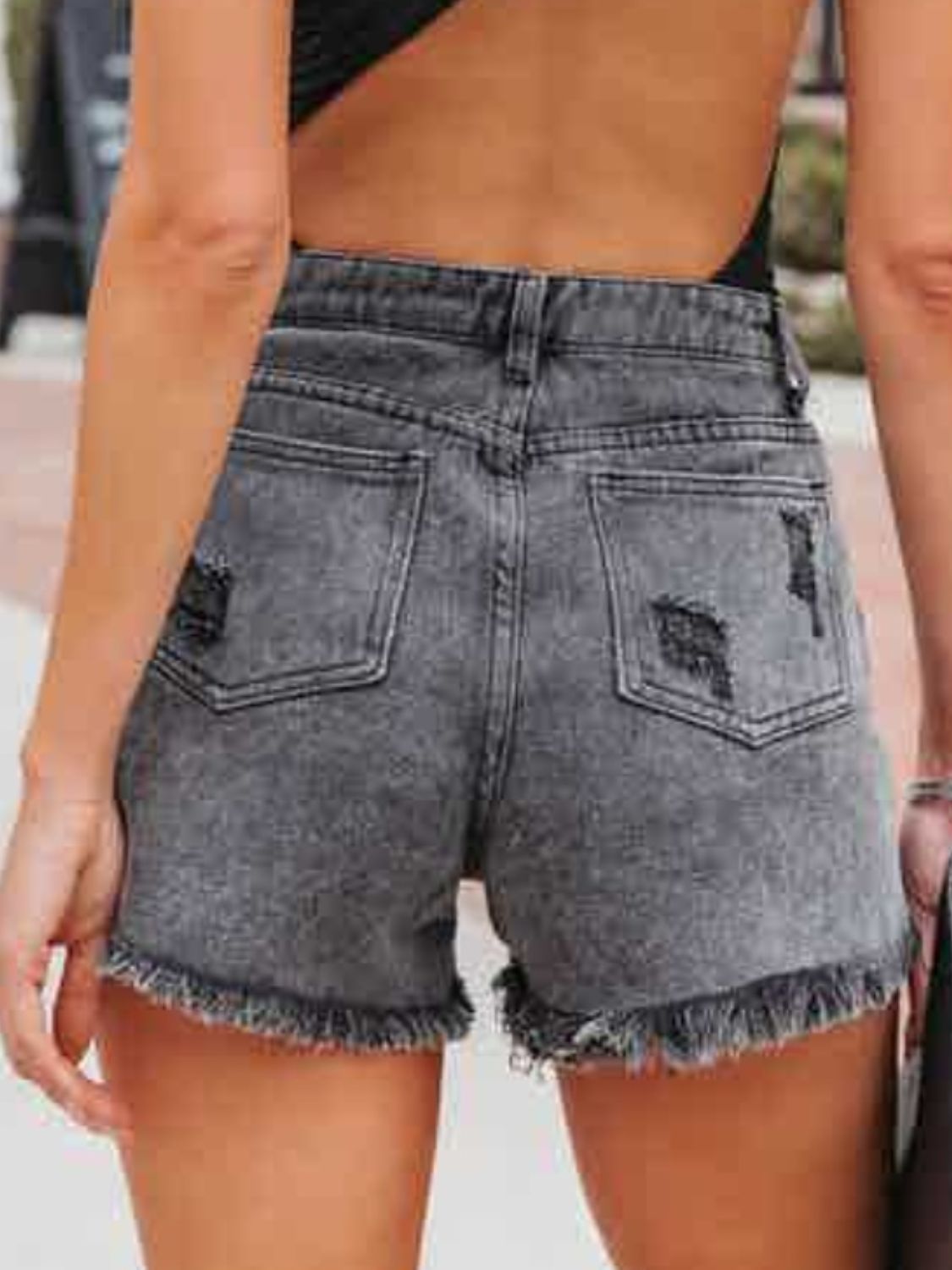 Honeybee Mumford's Distressed Fringe Denim Shorts with Pockets