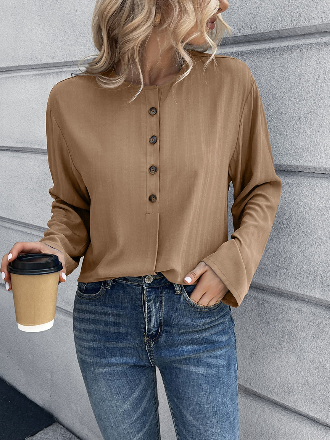 Honeybee Mumford's Half Button Long Sleeve Blouse