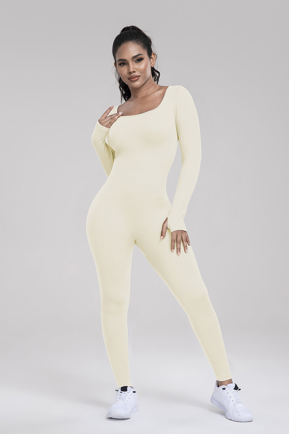 Honeybee Mumford's Square Neck Long Sleeve Active Jumpsuit