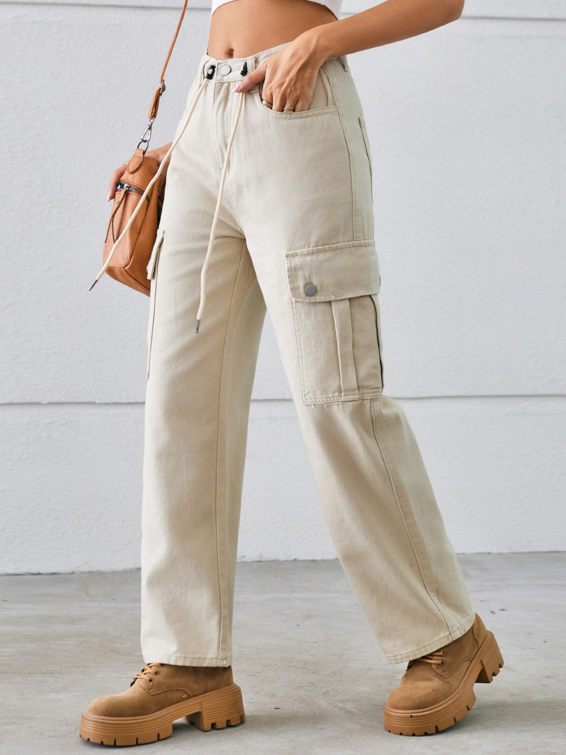 Honeybee Mumford's Drawstring Mid-Rise Waist Straight Cargo Jeans