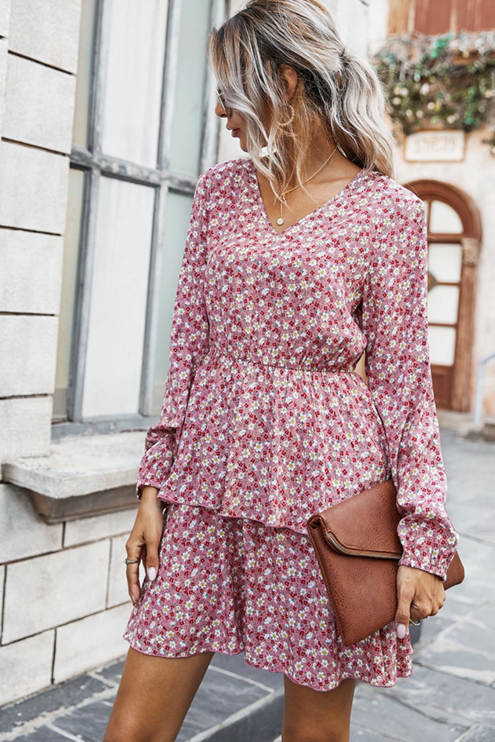 Honeybee Mumford's Floral V-Neck Layered Dress