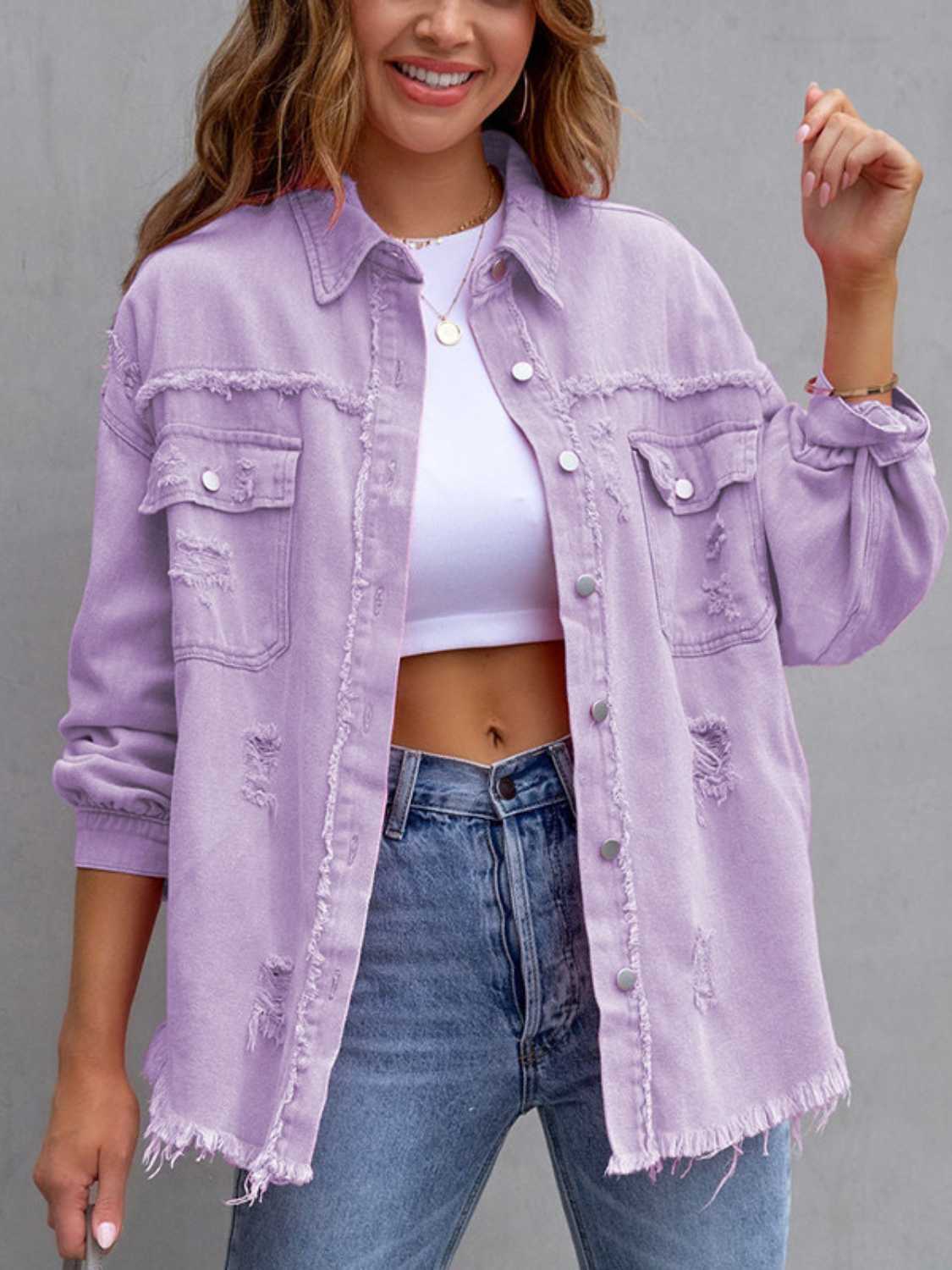 Honeybee Mumford's Distressed Drop Shoulder Denim Jacket