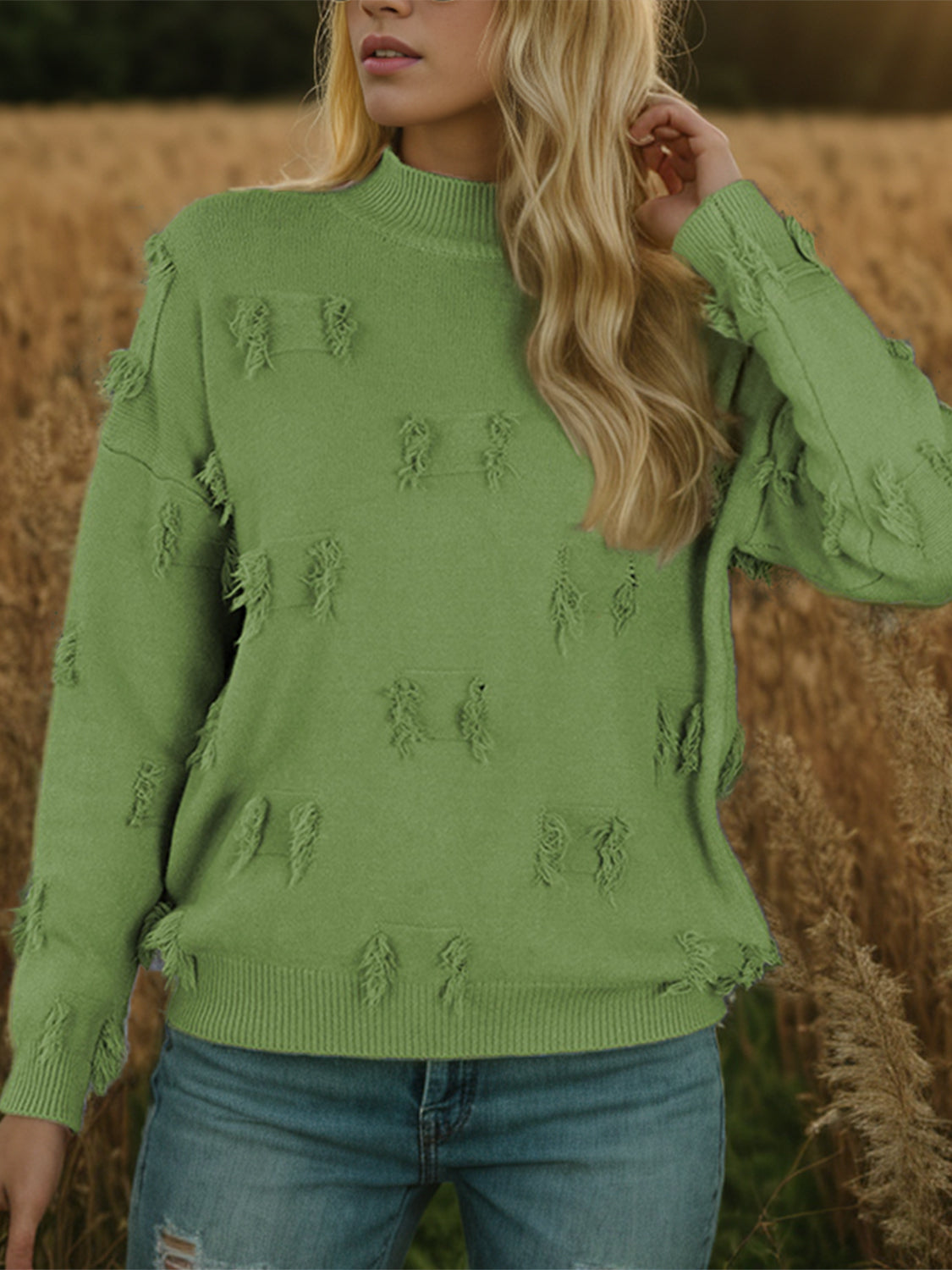 Honeybee Mumford's Fringe Detail Long Sleeve Mock Neck Sweater