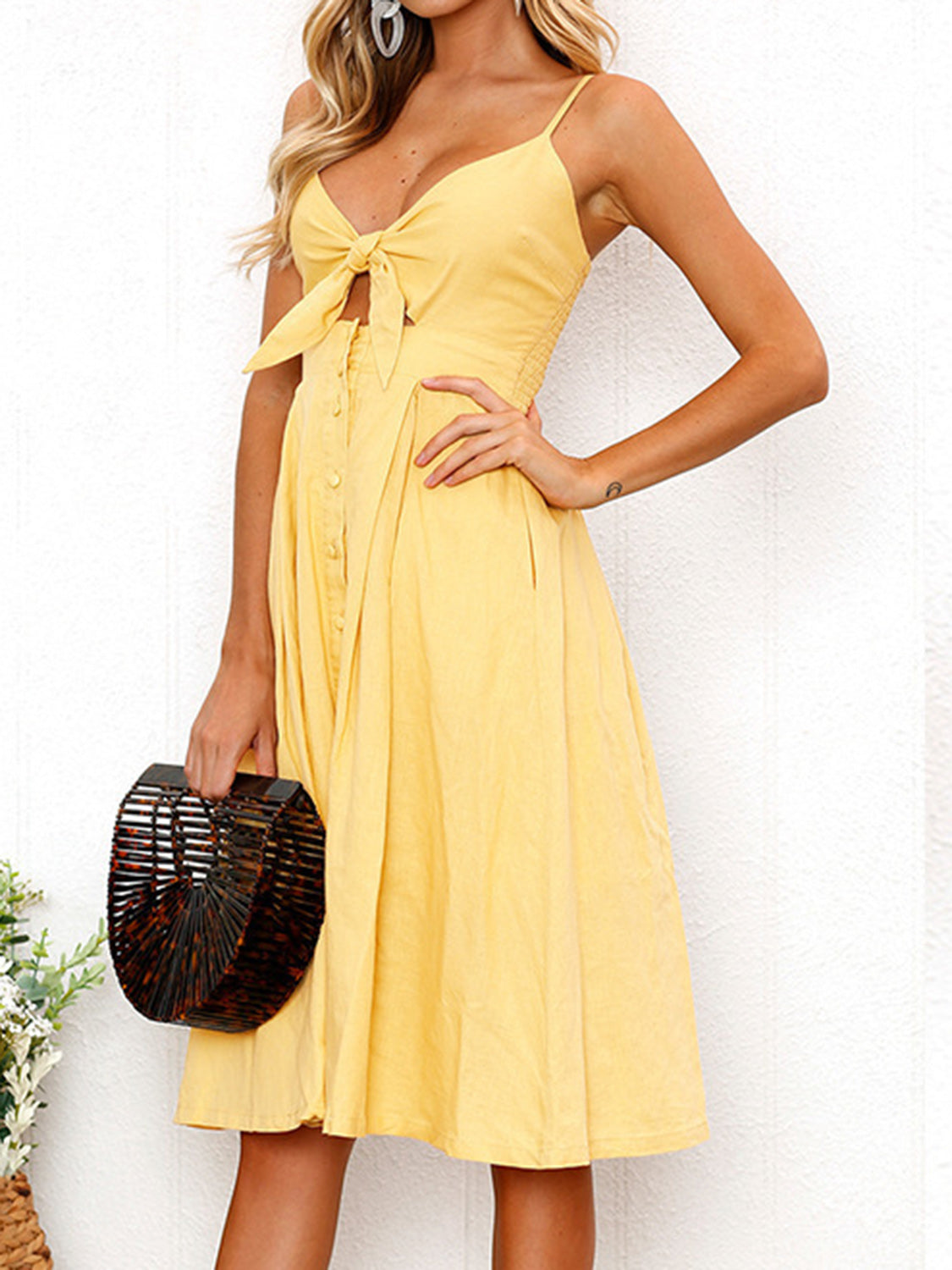 Honeybee Mumford's Cutout Smocked Sweetheart Neck Cami Dress