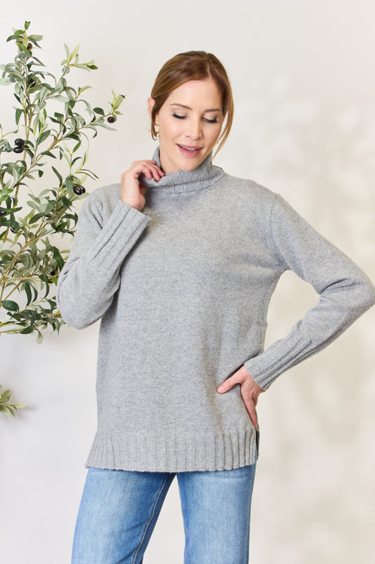 Honeybee Mumford's Heimish Full Size Turtleneck Long Sleeve Slit Sweater