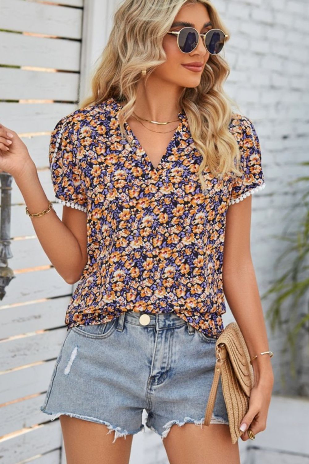 Honeybee Mumford's Floral Notched Neck Blouse