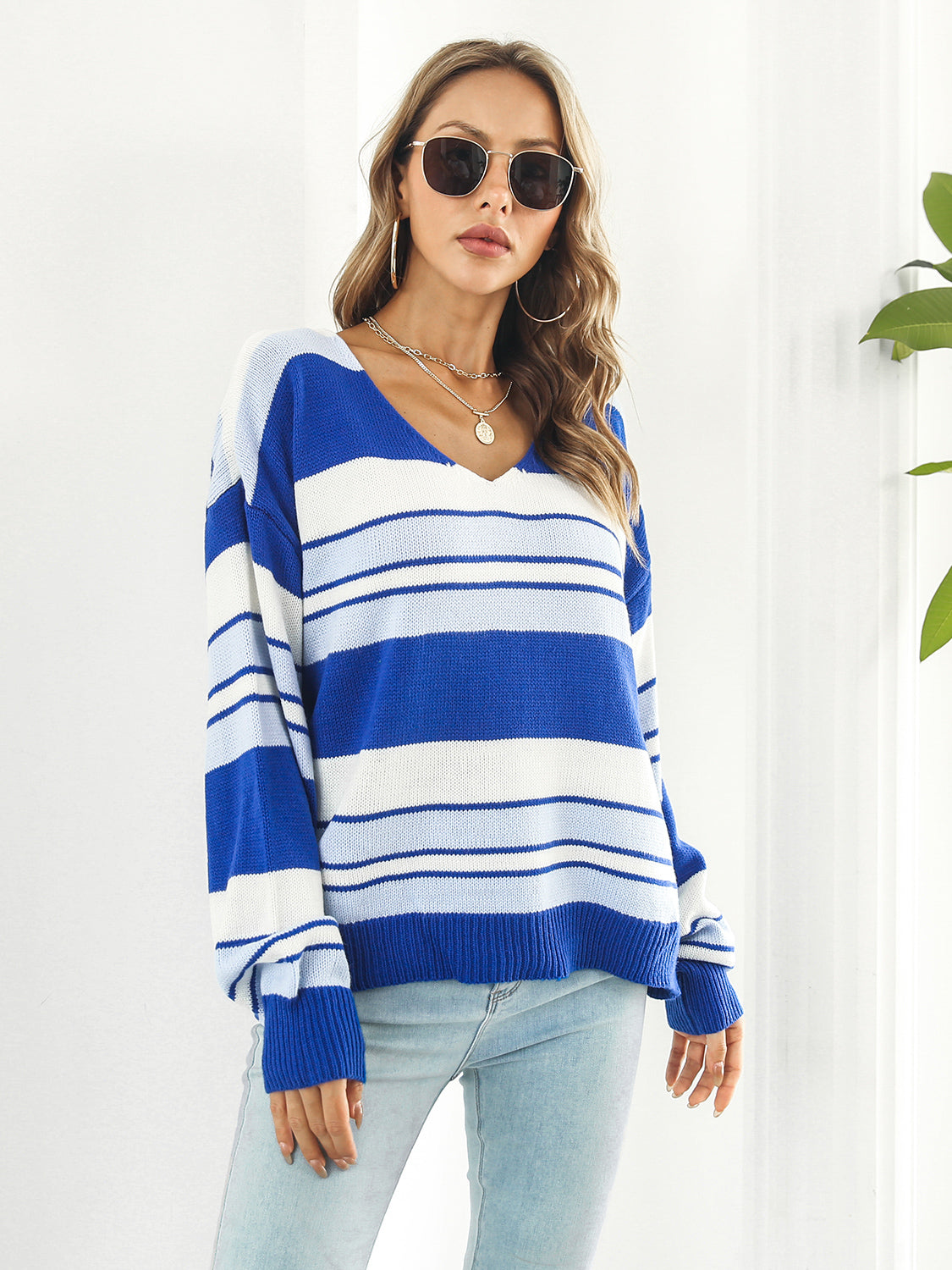 Honeybee Mumford's Striped V-Neck Long Sleeve Knit Top