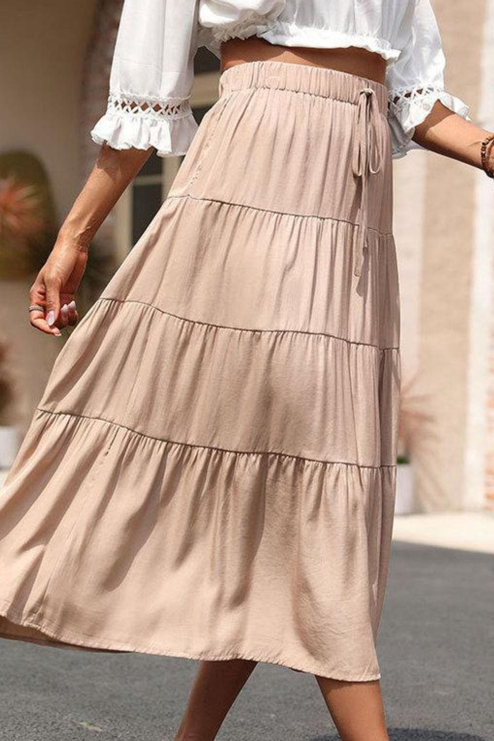 Honeybee Mumford's Elastic Waist Tiered Midi Skirt