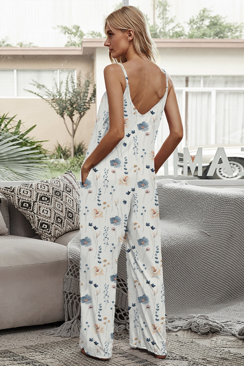 Honeybee Mumford's Printed Spaghetti Strap Jumpsuit