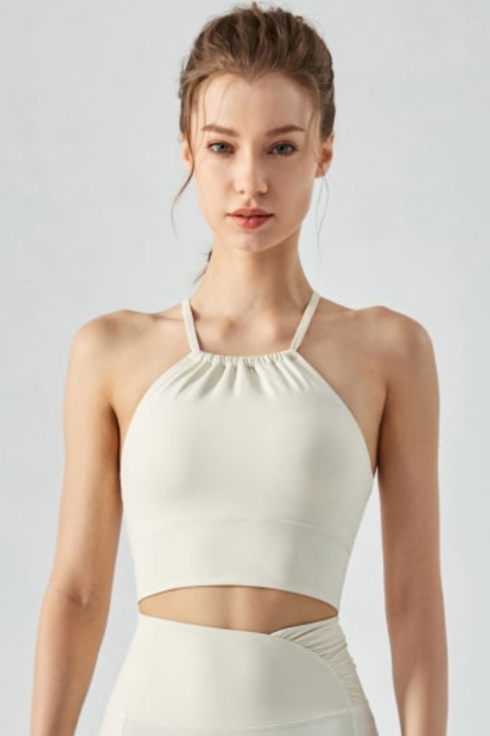 Honeybee Mumford's Crisscross Gathered Detail Cropped Sports Cami