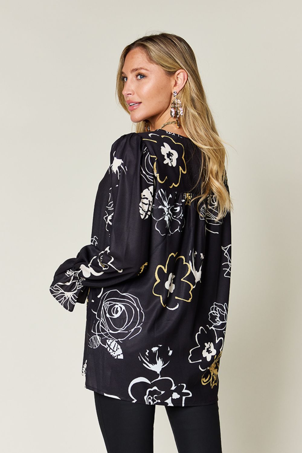 Honeybee Mumford's Full Size Printed Flounce Sleeve Blouse