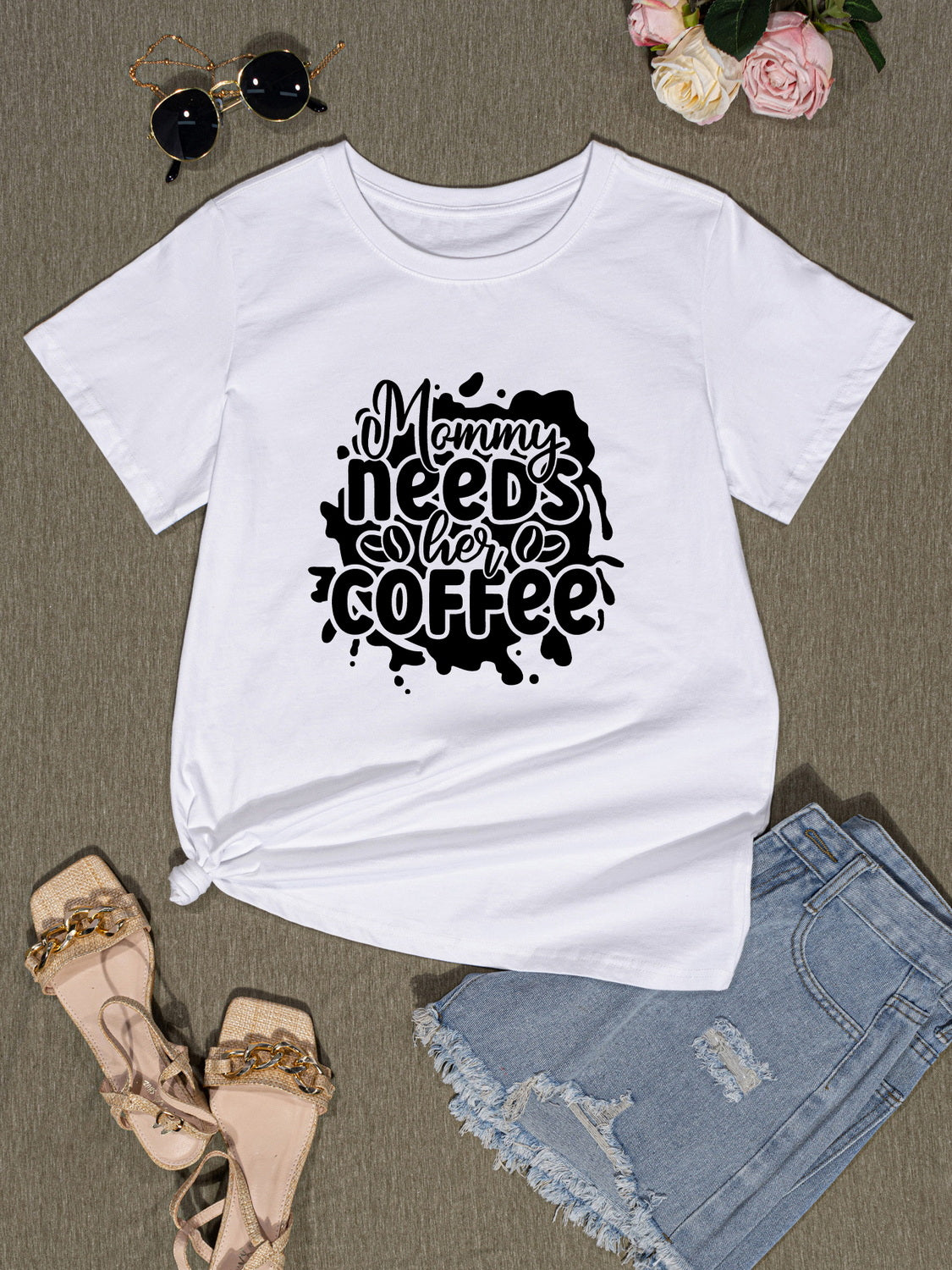 Honeybee Mumford's MOMMY NEEDS HER COFFEE Round Neck T-Shirt