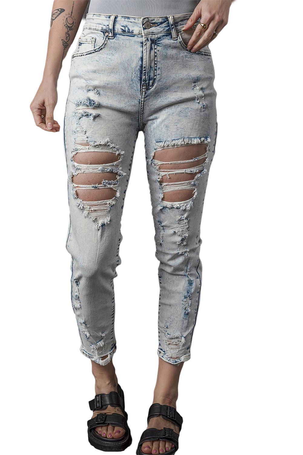 Honeybee Mumford's Sky Blue Vintage Washed Heavy Destroyed Skinny Jeans