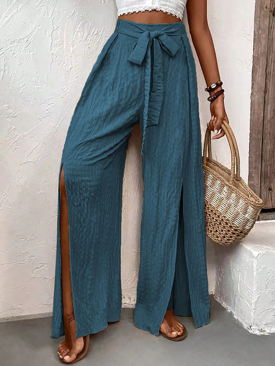 Honeybee Mumford's Tied Slit Wide Leg Pants