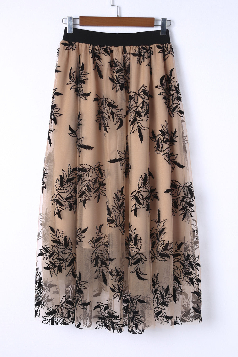 Honeybee Mumford's Apricot Floral Leaves Embroidered High Waist Maxi Skirt