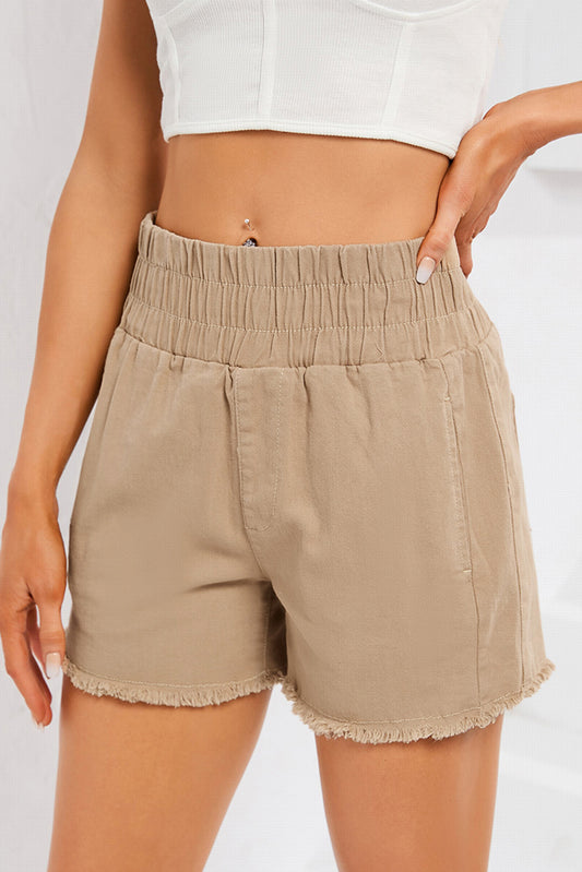 Honeybee Mumford's Khaki Smocked Elastic High Waist Casual Shorts