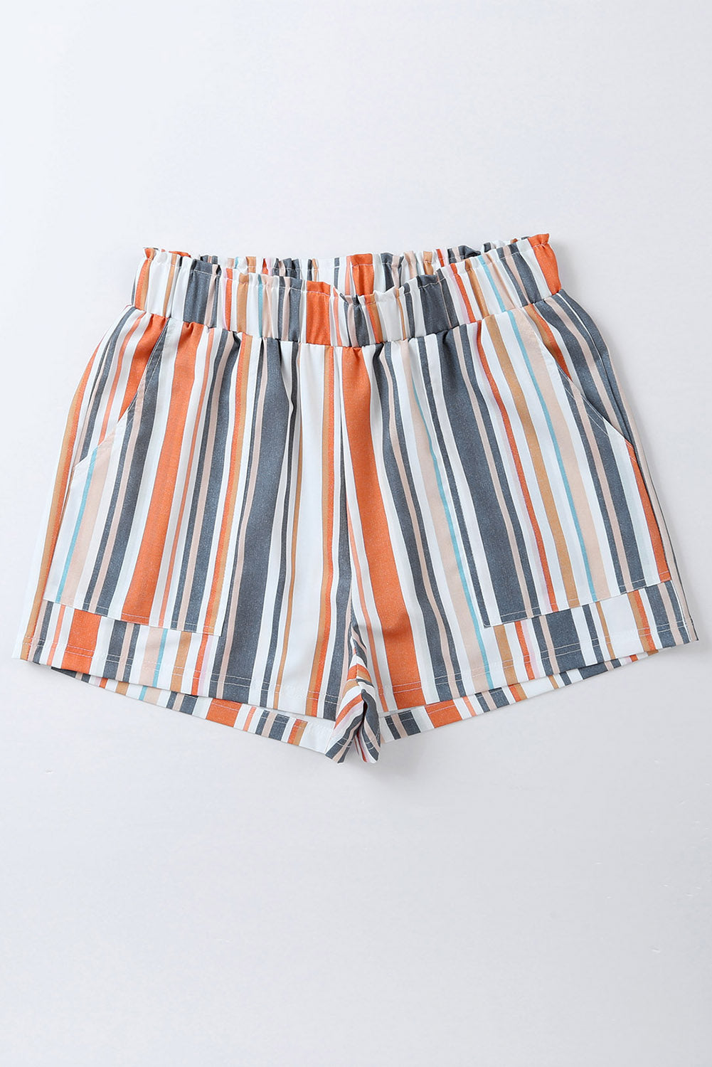 Honeybee Mumford's Stripe Vintage Washed Elastic Frill Waist Casual Shorts