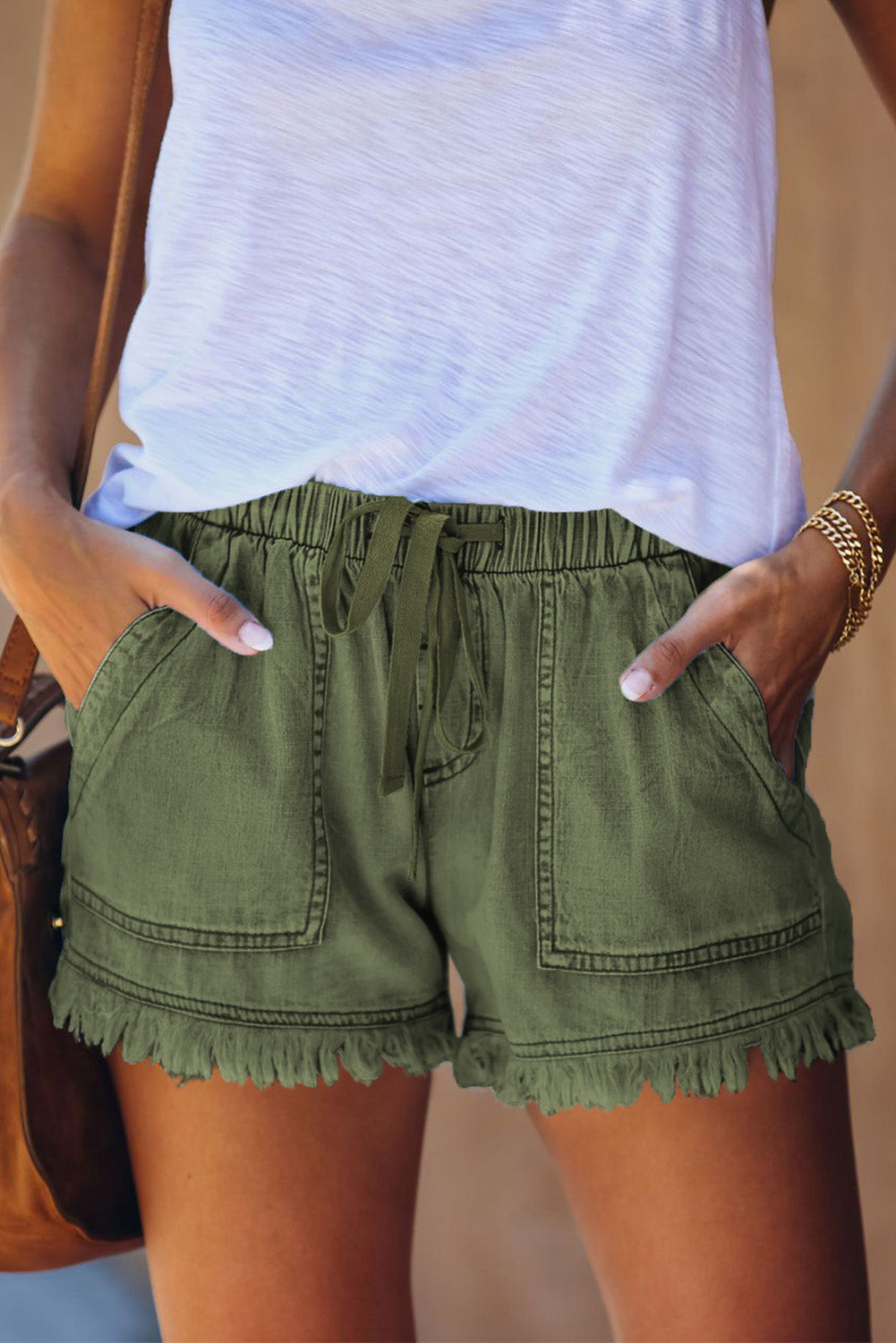 Honeybee Mumford's Pocketed Frayed Denim Shorts