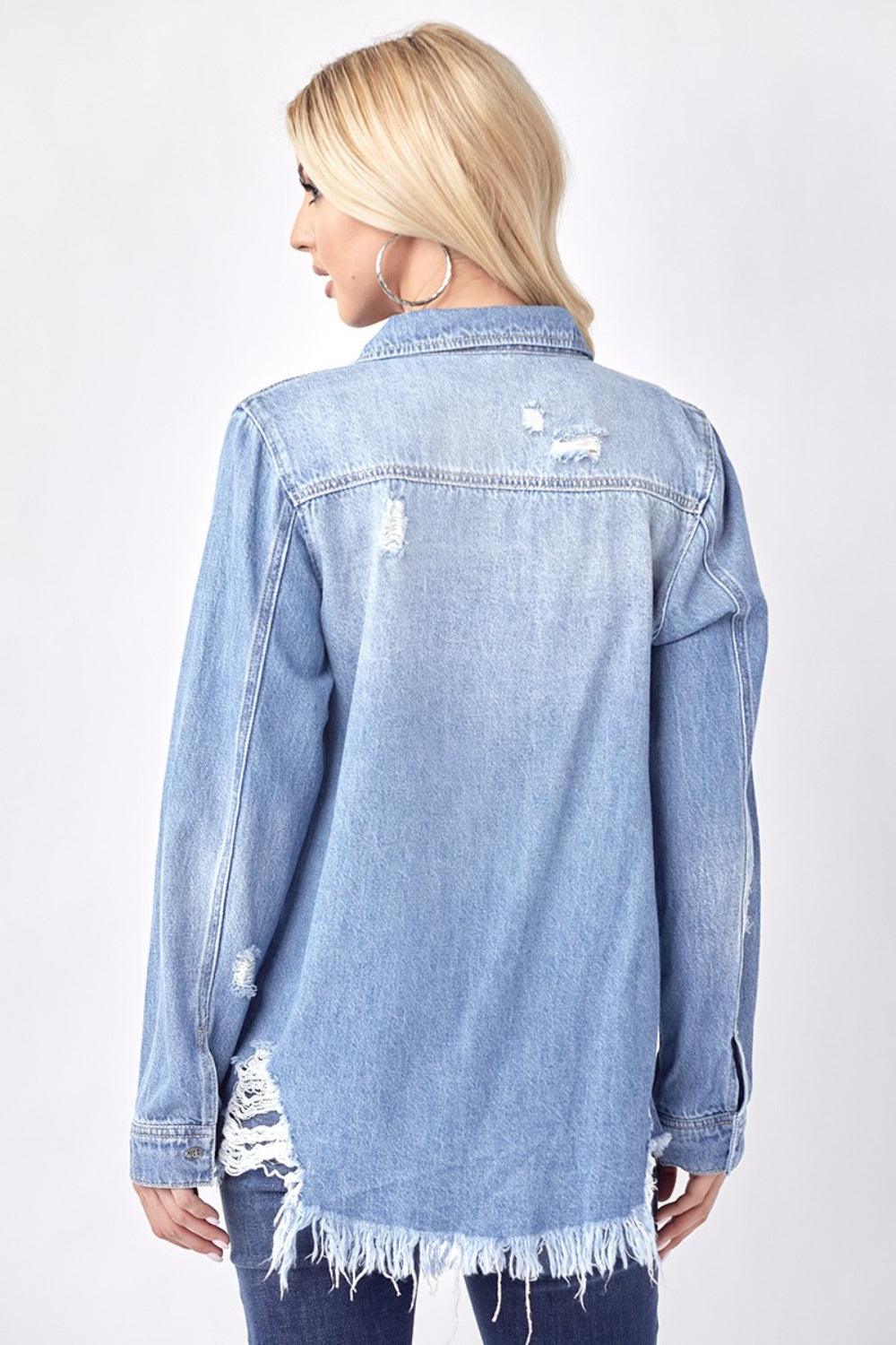 Honeybee Mumford's Button Up Distressed Denim Shirt