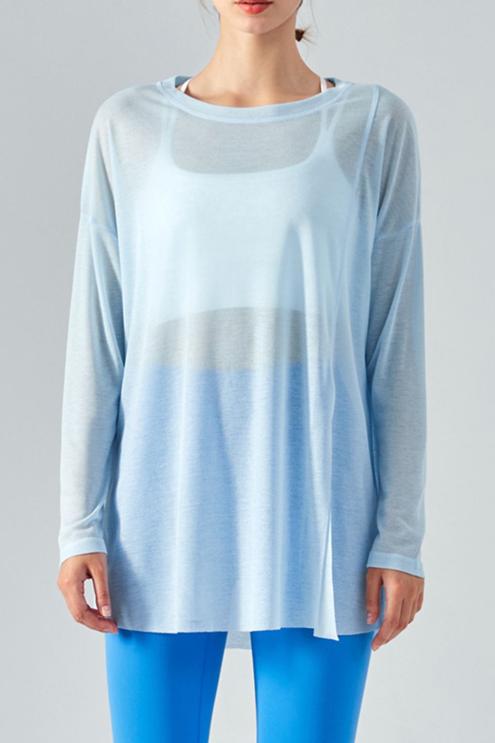 Honeybee Mumford's Round Neck Slit Sheer Tunic Sports Top