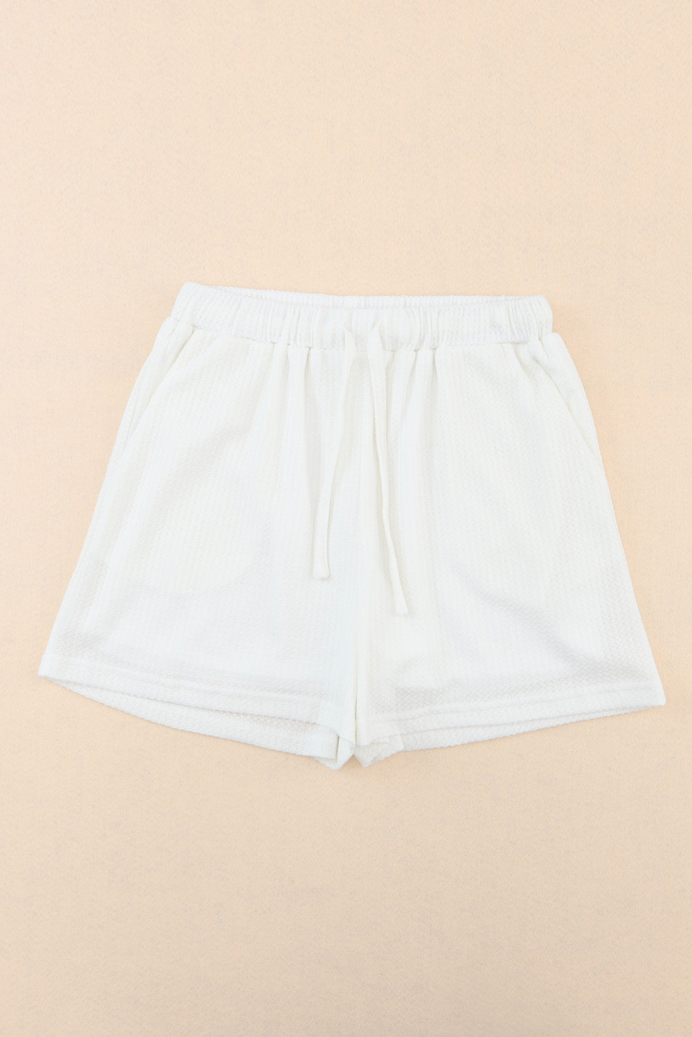 Honeybee Mumford's White Waffle Knit Lace-up High Waist Wide Leg Casual Shorts