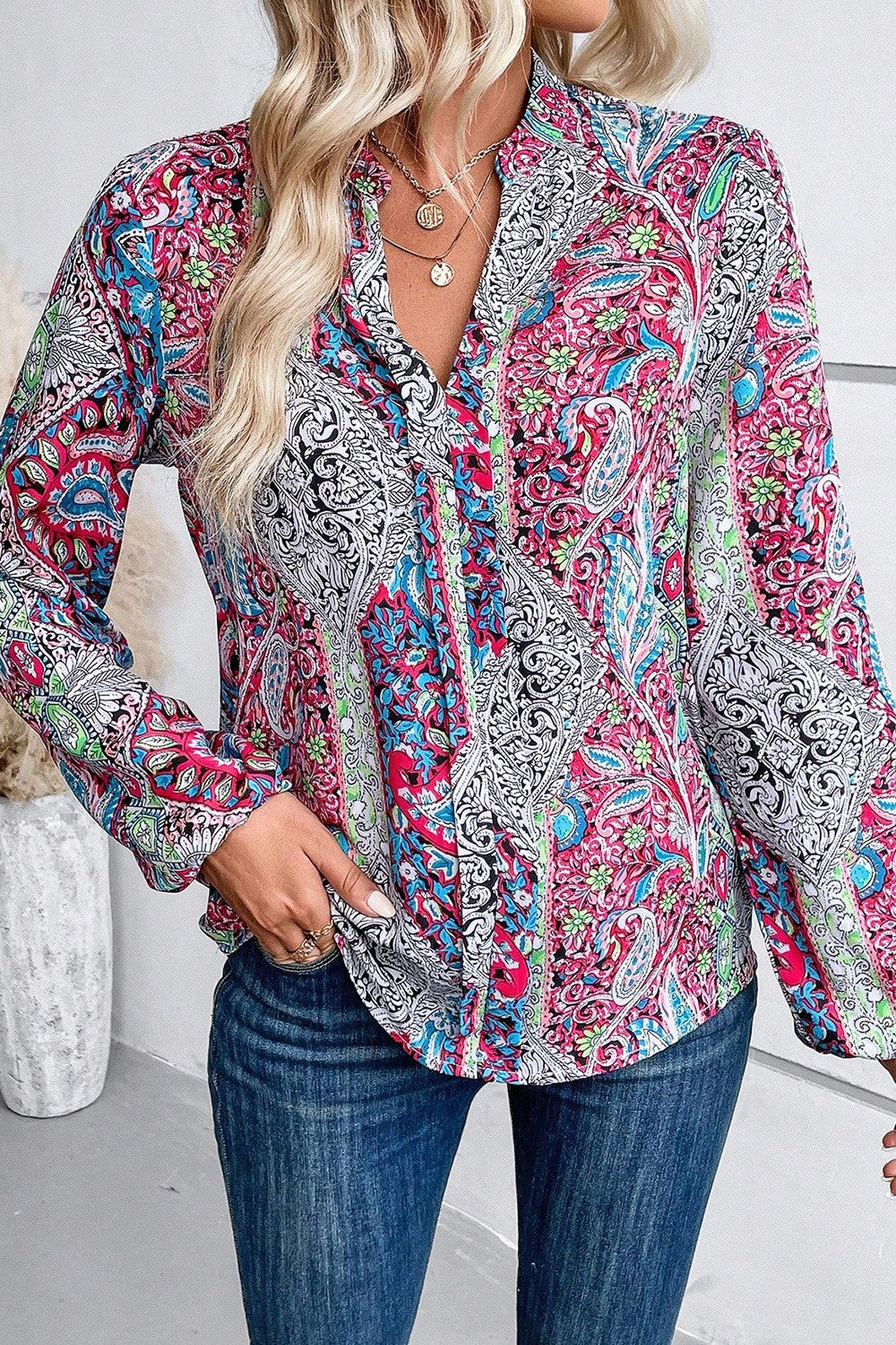 Honeybee Mumford's Printed Notched Long Sleeve Shirt