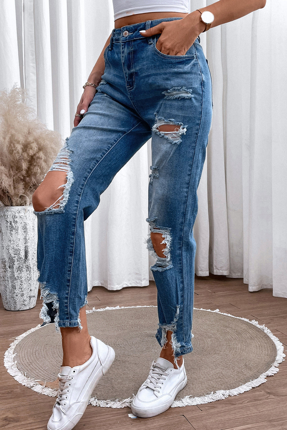 Honeybee Mumford's Distressed Raw Hem Straight Jeans