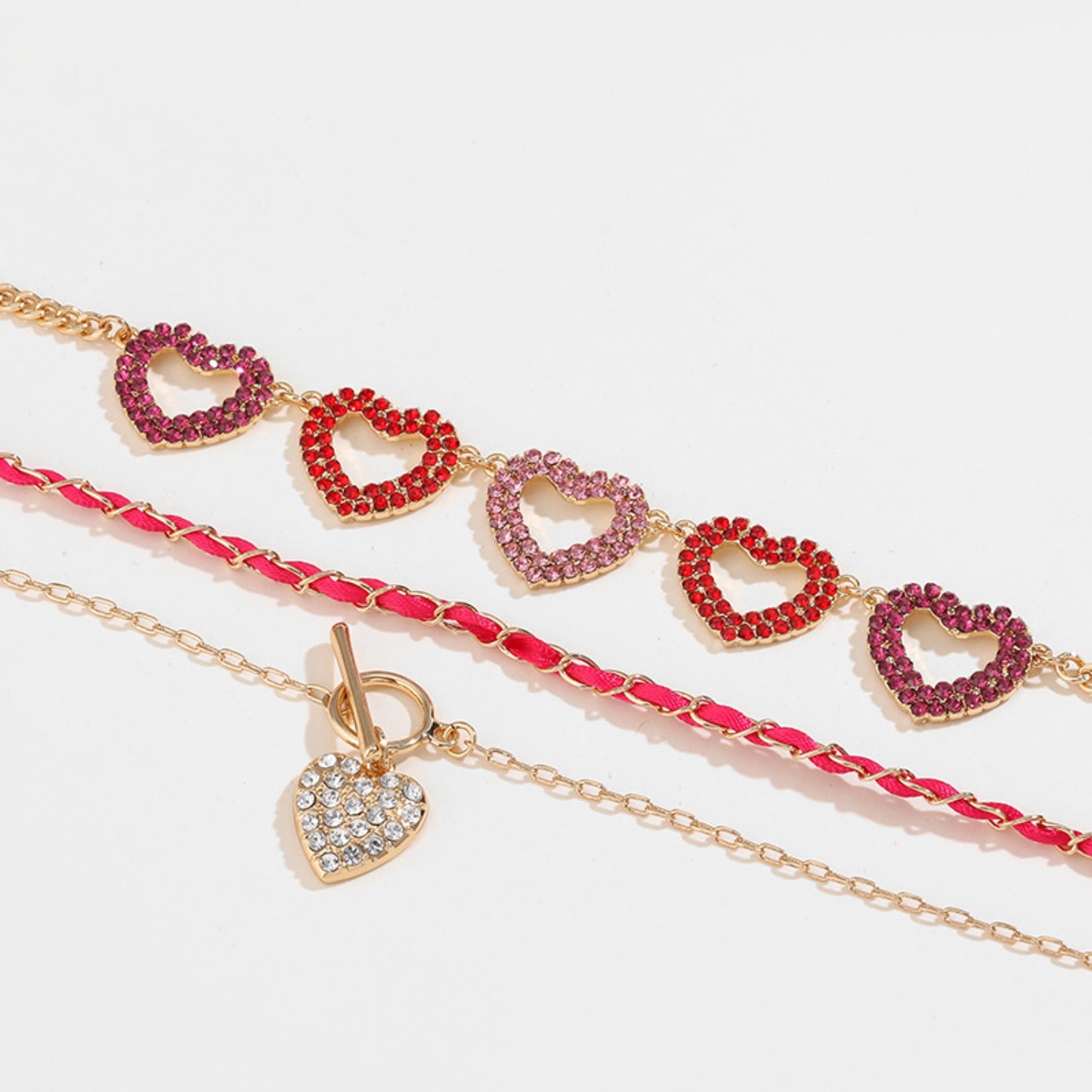 Honeybee Mumford's Heart Shape Rhinestone Triple-Layered Necklace