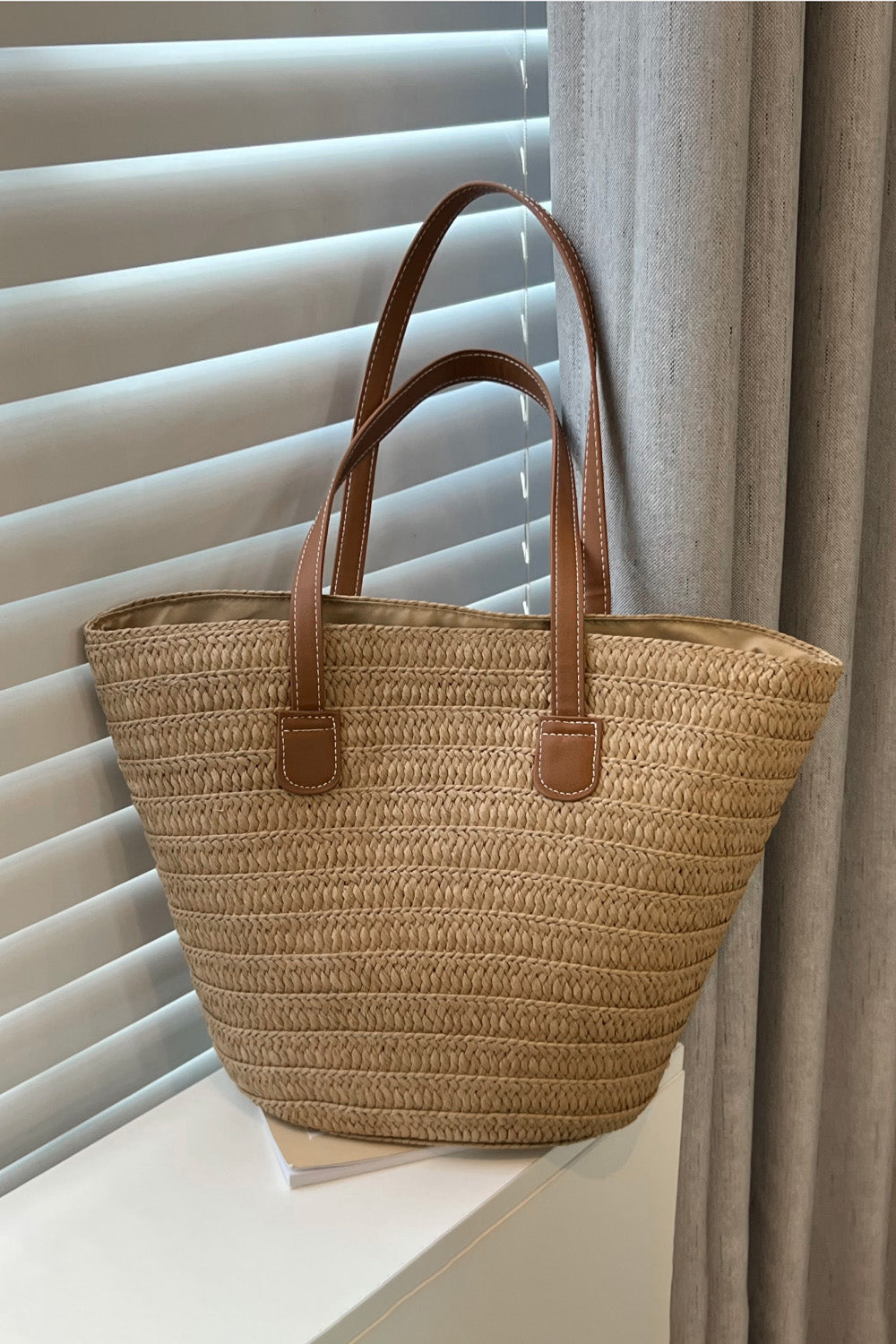 Honeybee Mumford's Leather Handle Straw Tote Bag