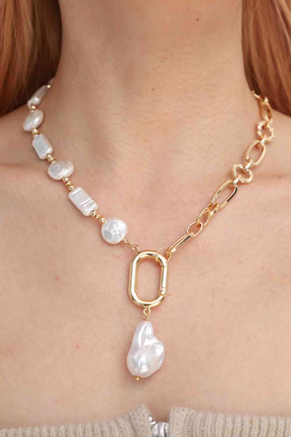 honeybee Mumford's Freshwater Pearl Pendant Chunky Chain Necklace